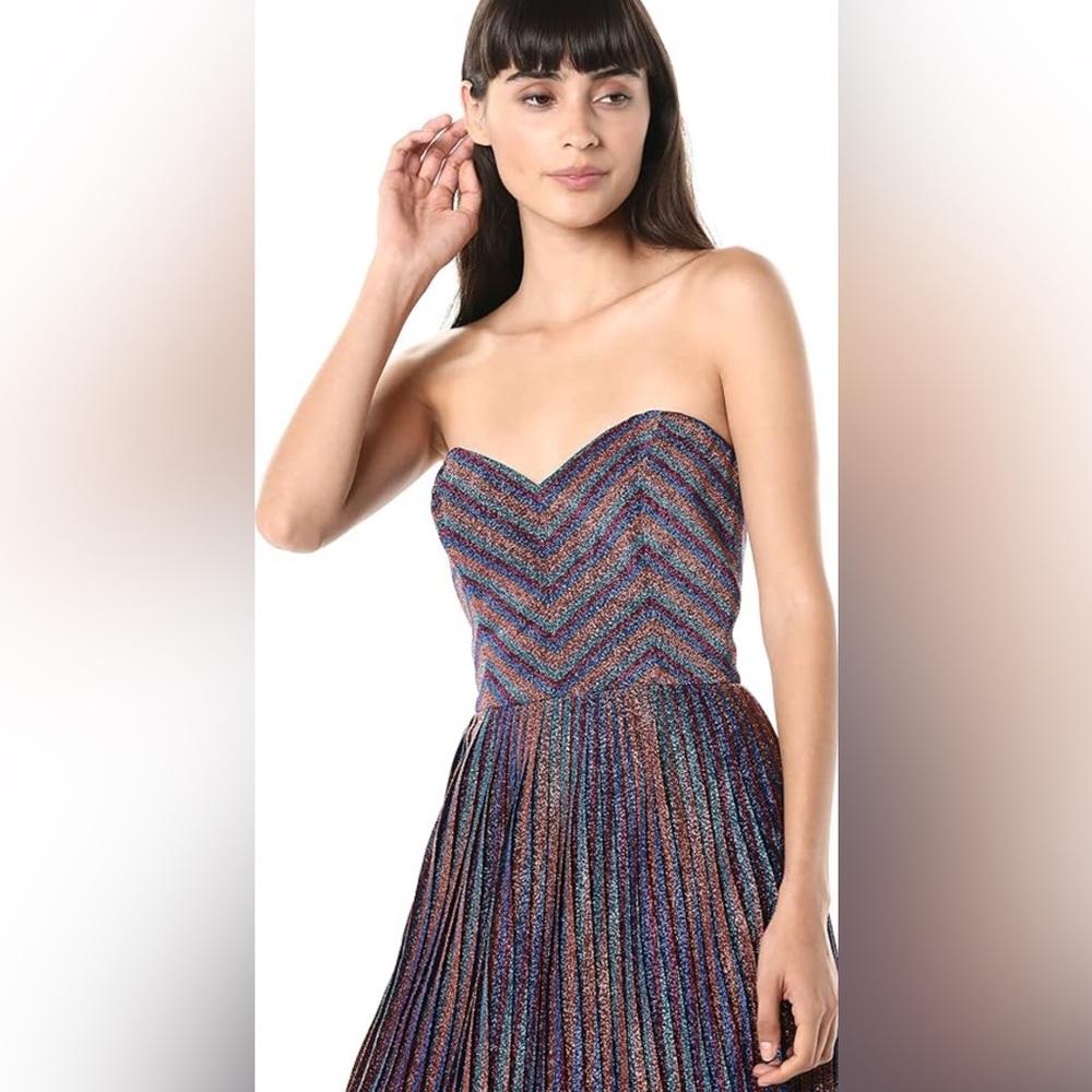 Dress the Population Rosalie Metallic Stripe Strapless Cocktail Dress